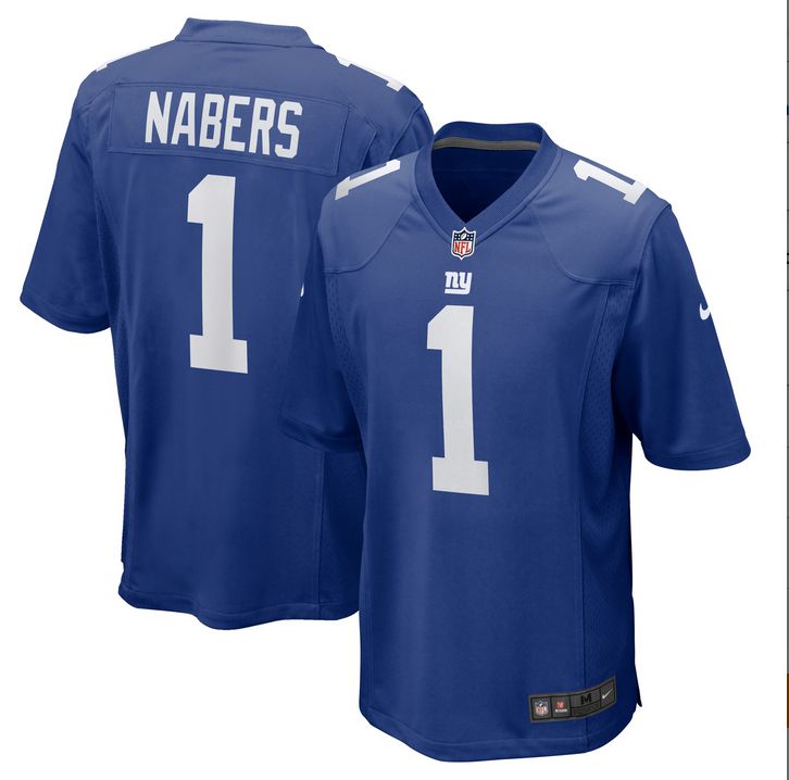 Men New York Giants 1 Malik Nabers 2024 blue Draft First Round Pick Player Game Jersey